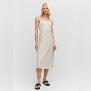 MANGO midi dress low cut ecru women’s size 2